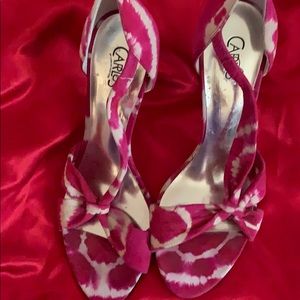 Hot Pink and white TyeDye high heel sandals